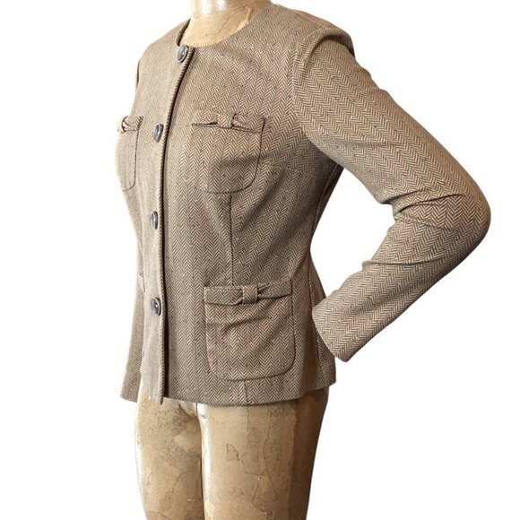 CABI Penny Blazer Tan Herringbone Fleck 3170 Lady Jacket Quiet Luxury Sz S #324C - Picture 9 of 13